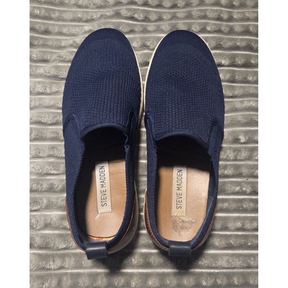 Steve Madden Mens BHARBOUR Slip On Loafers Navy Blue Knit Casual Sneakers Size 5
